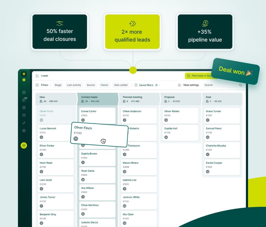 Close deals faster with a visual pipeline your team actually uses
